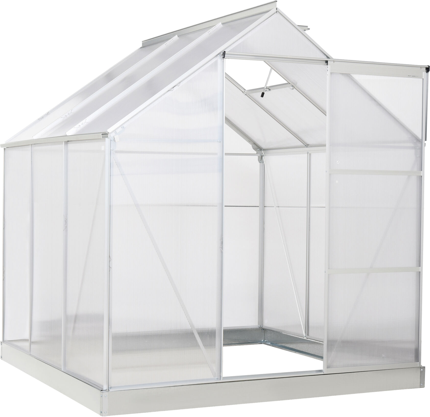 Outsunny Serre de Jardin  Abri Plante Jardinage Polycarbonate 3,6 m² dim. 1,9L x 1,93l x 2,05H m Fondation Lucarne réglable Porte coulissante