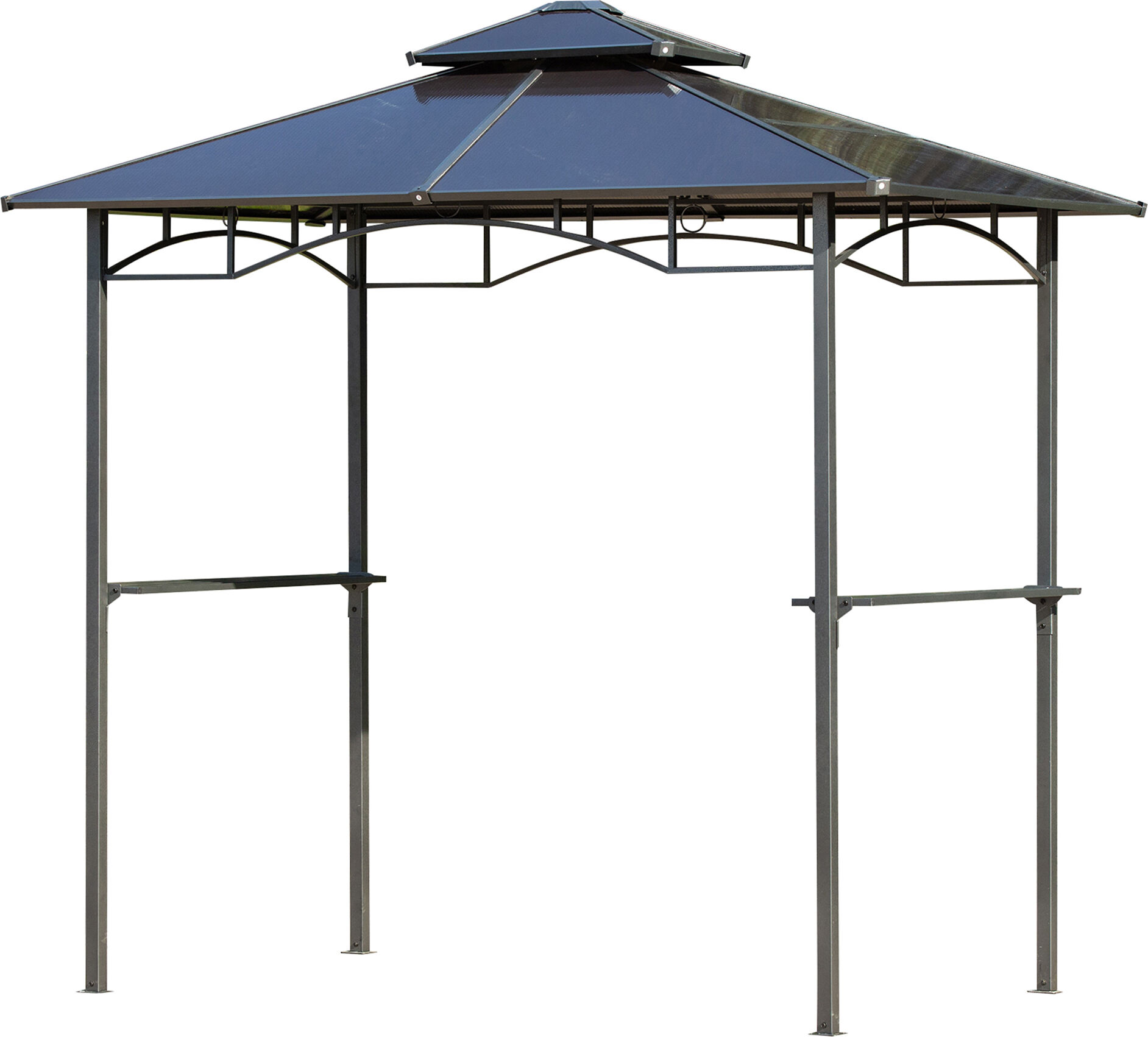 Outsunny Tonnelle jardin 2,4 x 1,5 m - abri barbecuesteakhouse 2 étagères, toit de barbecue alu. métal noir toit polycarbonate