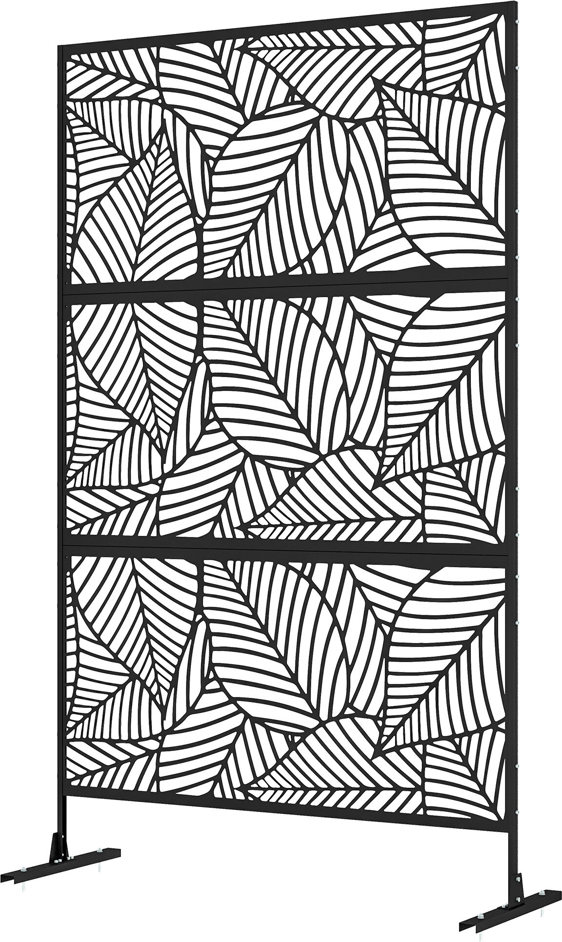 Outsunny Panneau brise vue décoratif paravent extérieur noir à motif végétal en métal - 122 x 45 x 198 cm, noir