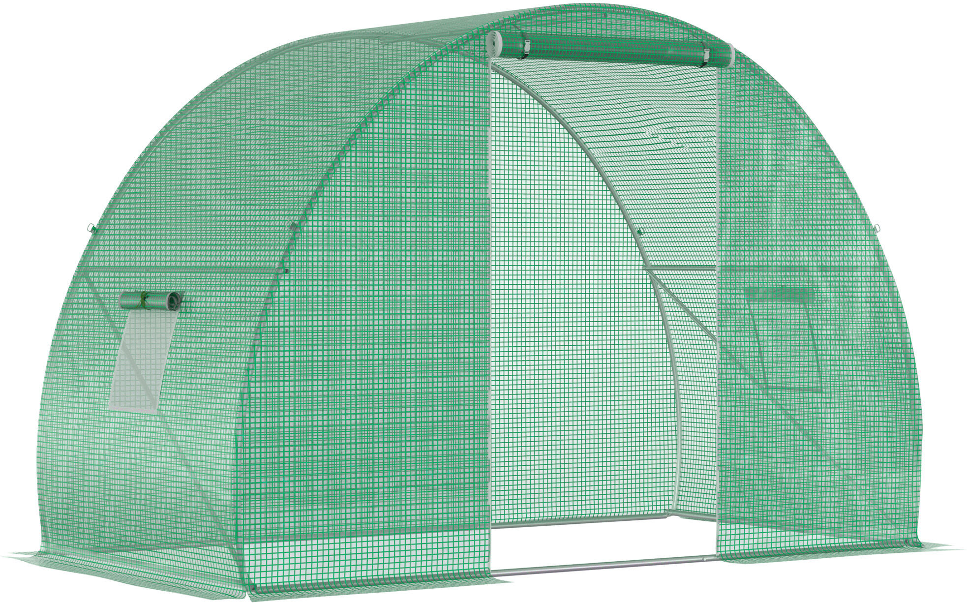 Outsunny Serre de Jardin serre tunnel surface Sol 4,5 m² dim. 3L x 1,5l x 2H m Porte zippée 2 fenêtres enroulables Vert