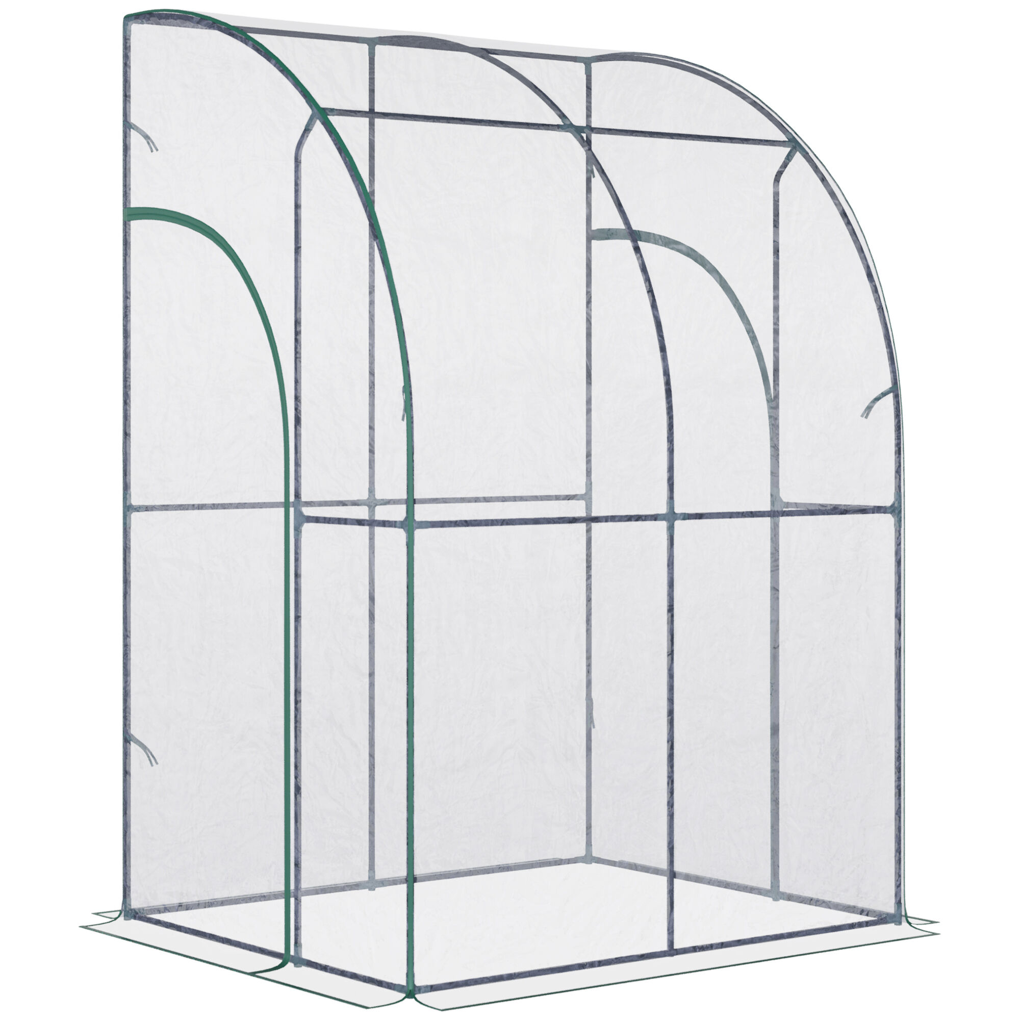 Outsunny Serre de jardin adossée dim. 1,43L x 1,18l x 2,12H m 2 portes zippées enroulables acier bâche PVC haute densité transparentnull