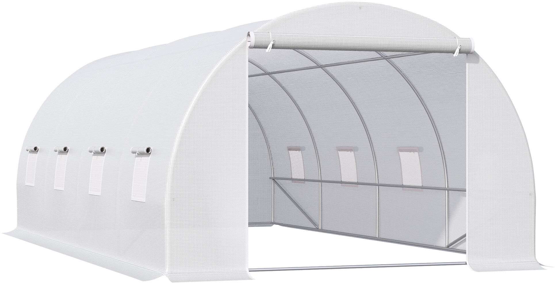 Outsunny Serre de Jardin Tunnel Surface Sol 18 m² 6L x 3l x 2H m châssis Tubulaire renforcé 24 mm 8 fenêtres Blanc