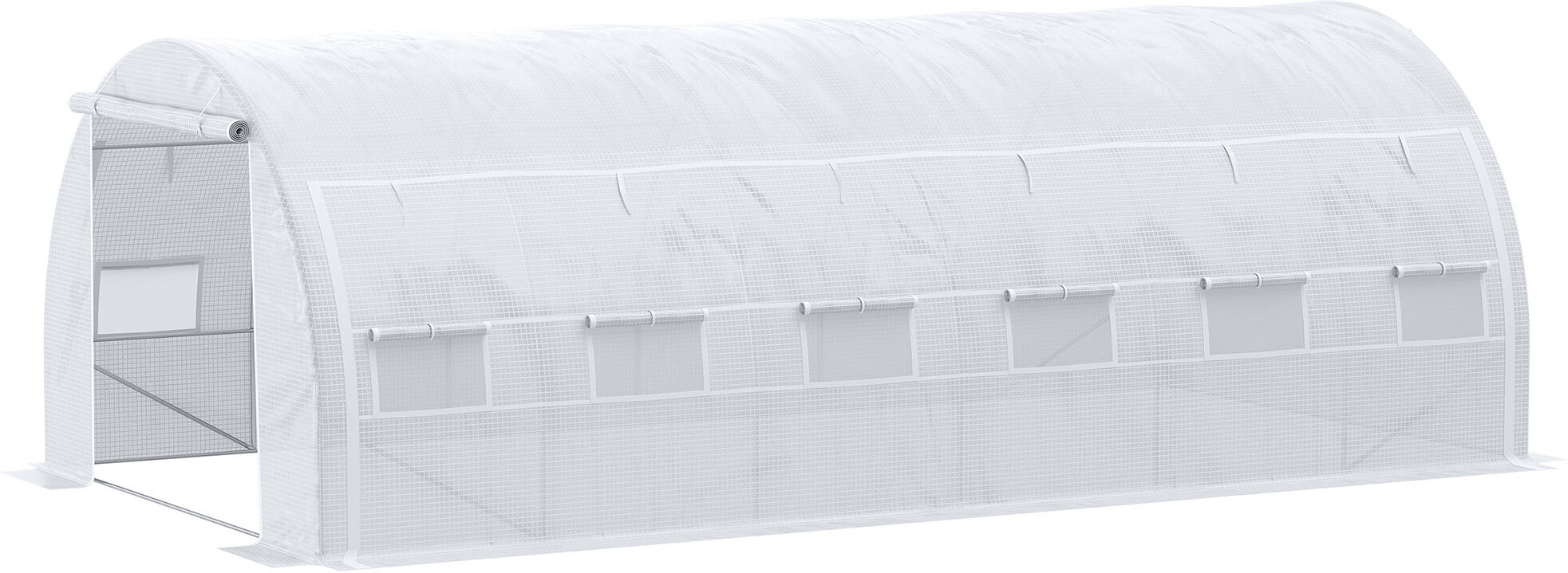 Outsunny Serre de Jardin Serre Tunnel 18 m² dim. 6L x 3l x 2H m - 12 fenêtres, Porte zippée Enroulable  Blanc