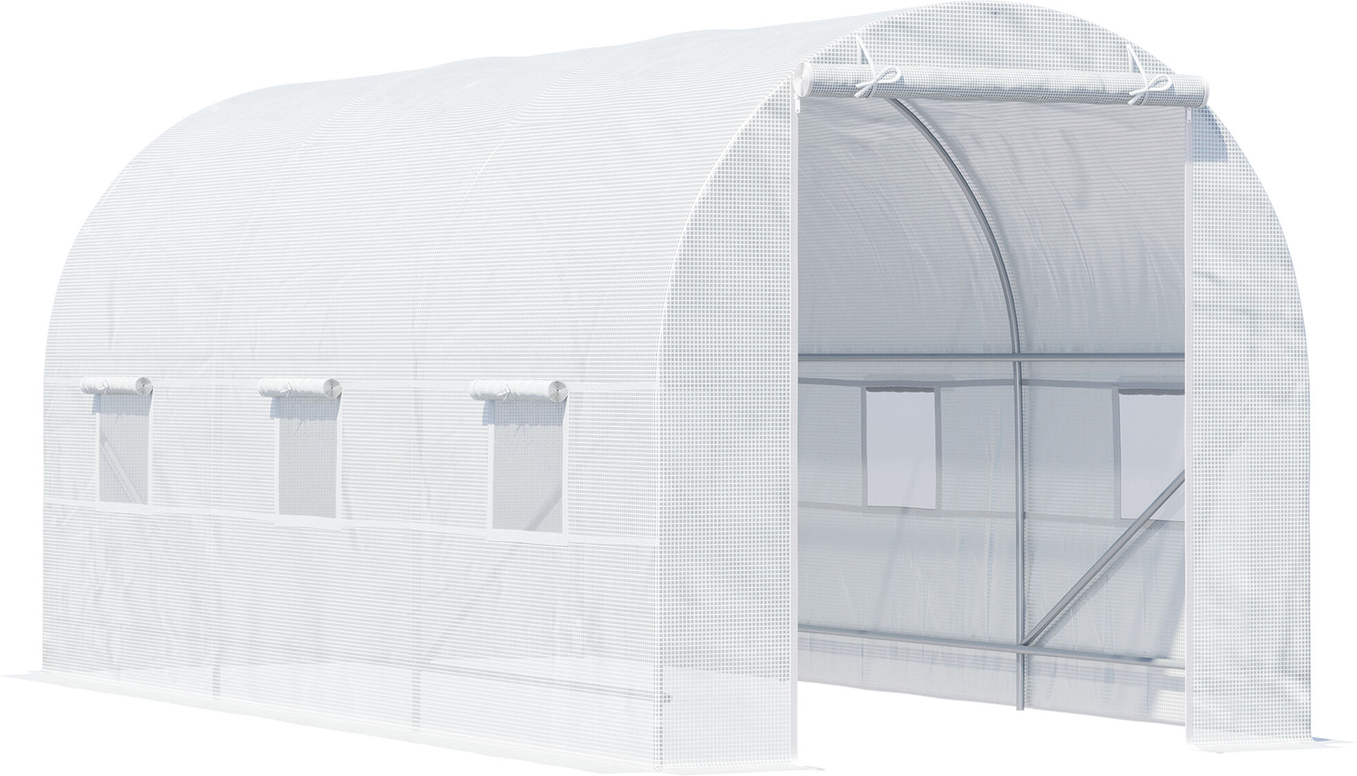 Outsunny Serre de Jardin Serre Tunnel Surface Sol 9 m² 4,5L x 2l x 2H m châssis Tubulaire renforcé 18 mm 6 fenêtres Blanc