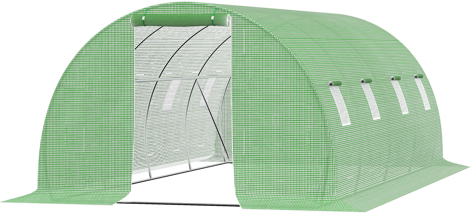 Outsunny Serre de Jardin Serre Tunnel 18 m² dim. 6L x 3l x 2H m - 8 fenêtres, Porte zippée Enroulable Vert