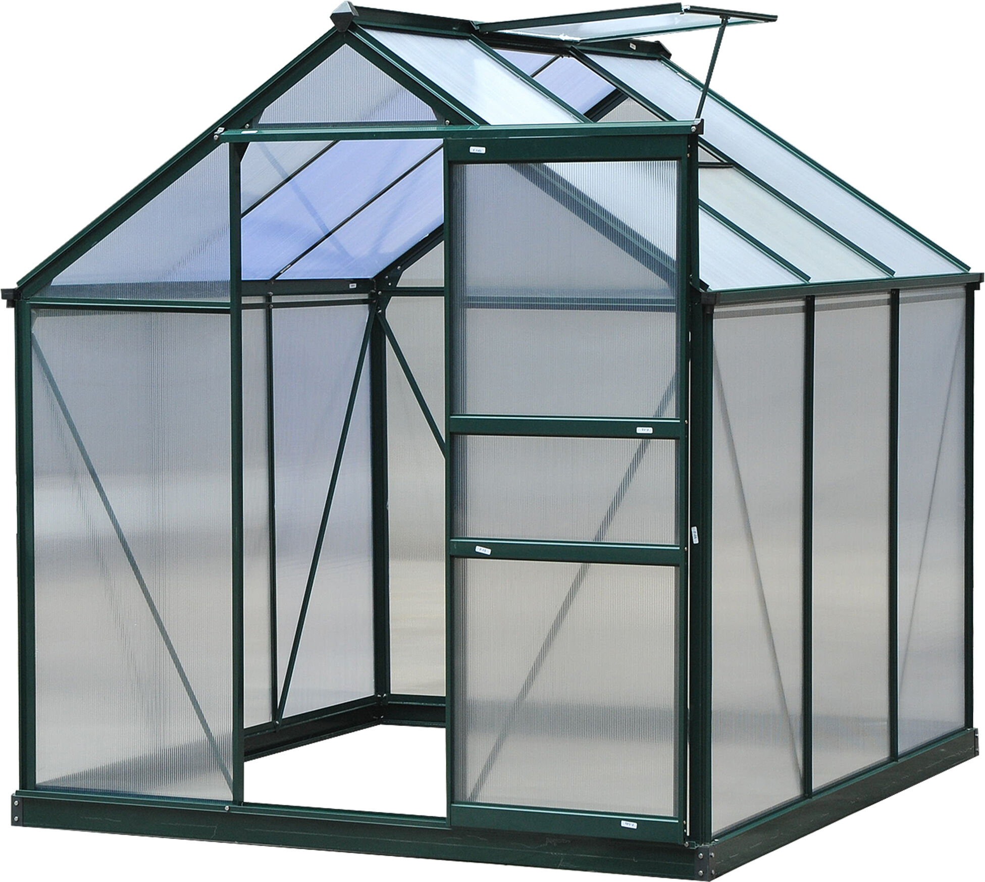 Outsunny serre de jardin en aluminium et polycarbonate à paroi doublée alvéolée Dim.1,9L x 1,92l x 2,01H m vert, transparent