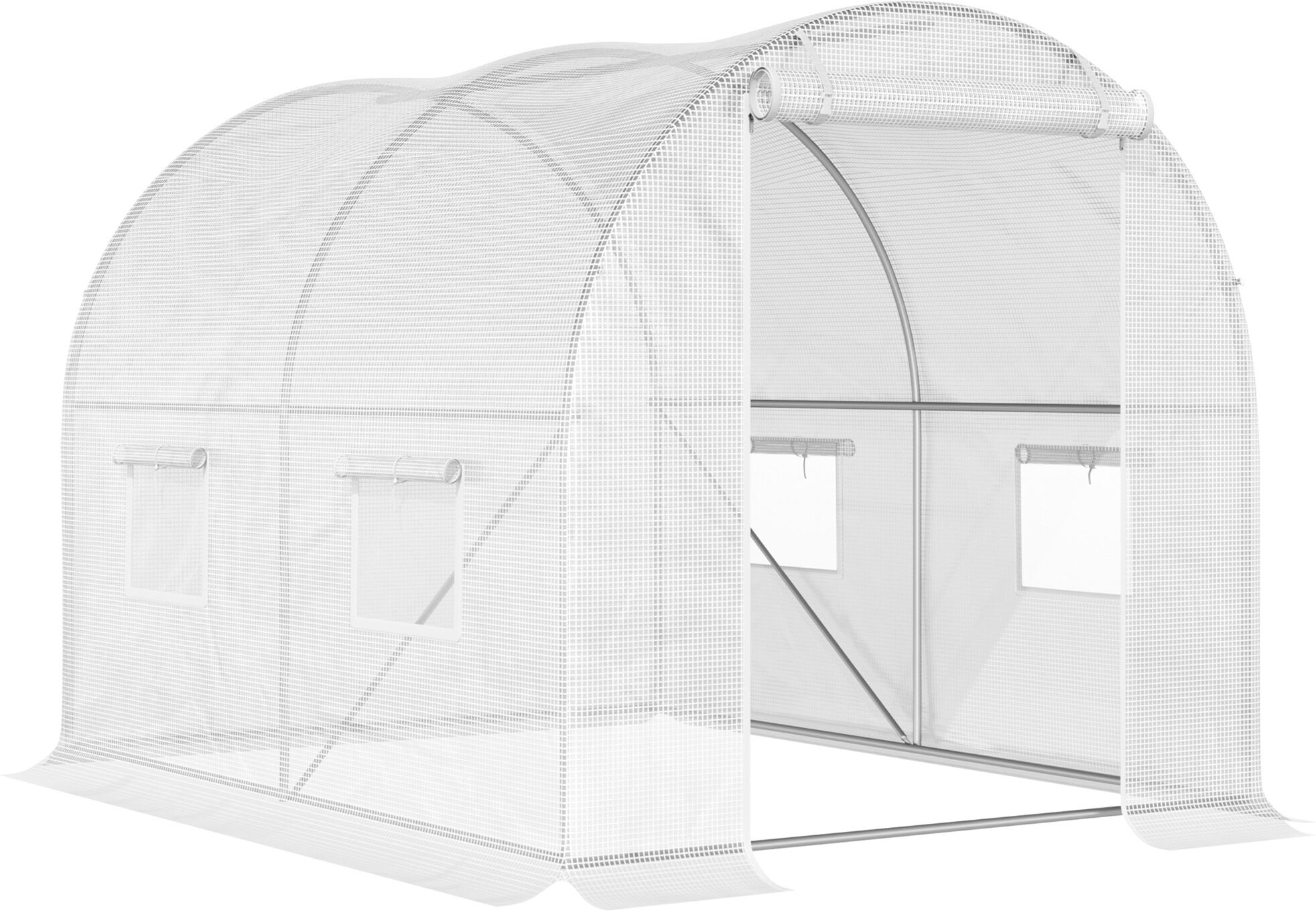 Outsunny Serre de Jardin Serre Tunnel 6 m² 3L x 2l x 1,9H m Acier galvanisé renforcé diamètre 2,4 cm + PE Haute densité fenêtres Porte Blanc