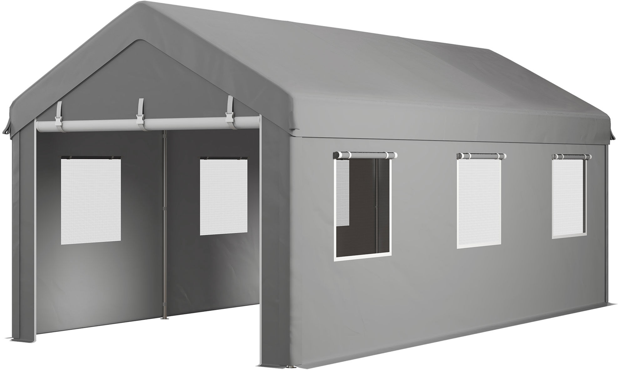 Outsunny Tente garage carport 6L x 2,95l x 2,78H m acier galvanisé PE haute densité 160 g/m²  2 portes enroulables et 6 fenêtres