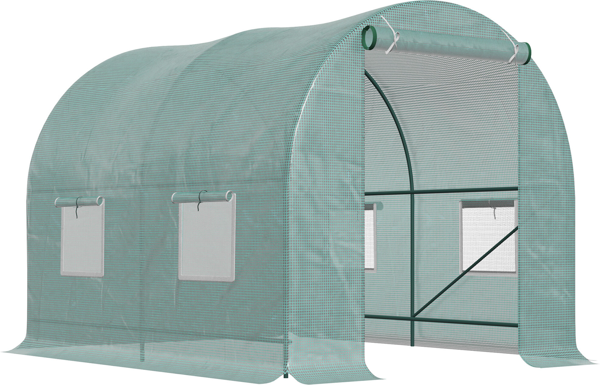 Outsunny Serre de Jardin Tunnel 5 m² 2,5L x 2l x 2H m Acier renforcé Ø 1,8 cm + PE Haute densité 140 g/m² fenêtres Porte déroulante Vert