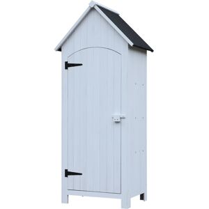 Outsunny Armoire abri de Jardin Remise pour Outils 3 étagères Porte loquet Toit Pente bitumé dim. 77L x 54l x 179H cm Bois Sapin pré-huilé Blanc