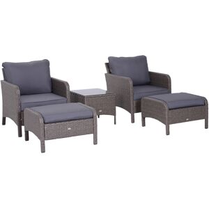 Outsunny Lot de 2 fauteuils de jardin grand confort repose-pied table basse résine tressée imitation rotin coussins gris