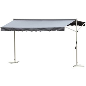 Outsunny Store Double Pente 4 x 3 m Manuel rétractable Inclinaison réglable métal époxy Blanc Polyester imperméabilisé Anti-UV Gris