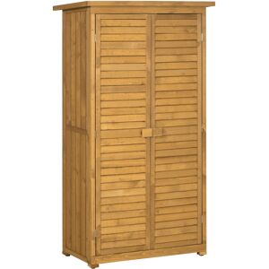 Outsunny Armoire de jardin extérieure abris de jardin en bois 2 étagères toit bitumé portes persiennes 87 x 46,5 x 160 cm naturel   Aosom France