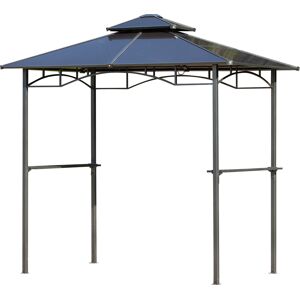 Outsunny Tonnelle jardin 2,4 x 1,5 m - abri barbecuesteakhouse 2 étagères, toit de barbecue alu. métal noir toit polycarbonate