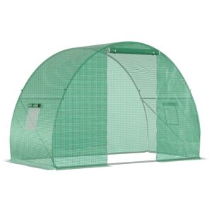 Outsunny Serre de Jardin serre tunnel surface Sol 4,5 m² dim. 3L x 1,5l x 2H m Porte zippée 2 fenêtres enroulables Vert