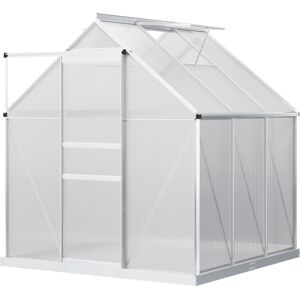 Outsunny Serre de jardin en polycarbonate 3,6 m² dim. 1,9L x 1,9l x 2 m avec fondation, lucarne réglable, porte coulissante - argent et transparent