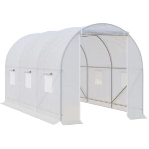 Outsunny Serre de jardin tunnel surface sol 7 m² 3,5L x 2l x 2H m châssis tubulaire renforcé 18 mm 6 fenêtres blanc