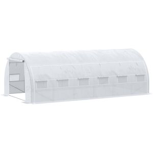 Outsunny Serre de Jardin Serre Tunnel 18 m² dim. 6L x 3l x 2H m - 12 fenêtres, Porte zippée Enroulable  Blanc