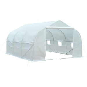 Outsunny Serre Tunnel de Jardin dim. 4,5L x 3l x 2H m Porte + 6 fenêtres enroulables Acier galvanisé bâche PE Haute densité Blanc