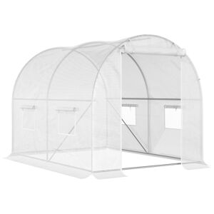 Outsunny Serre de Jardin Serre Tunnel 6 m² 3L x 2l x 1,9H m Acier galvanisé renforcé diamètre 2,4 cm + PE Haute densité fenêtres Porte Blanc