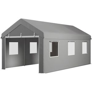 Outsunny Tente garage carport 6L x 2,95l x 2,78H m acier galvanisé PE haute densité 160 g/m²  2 portes enroulables et 6 fenêtres