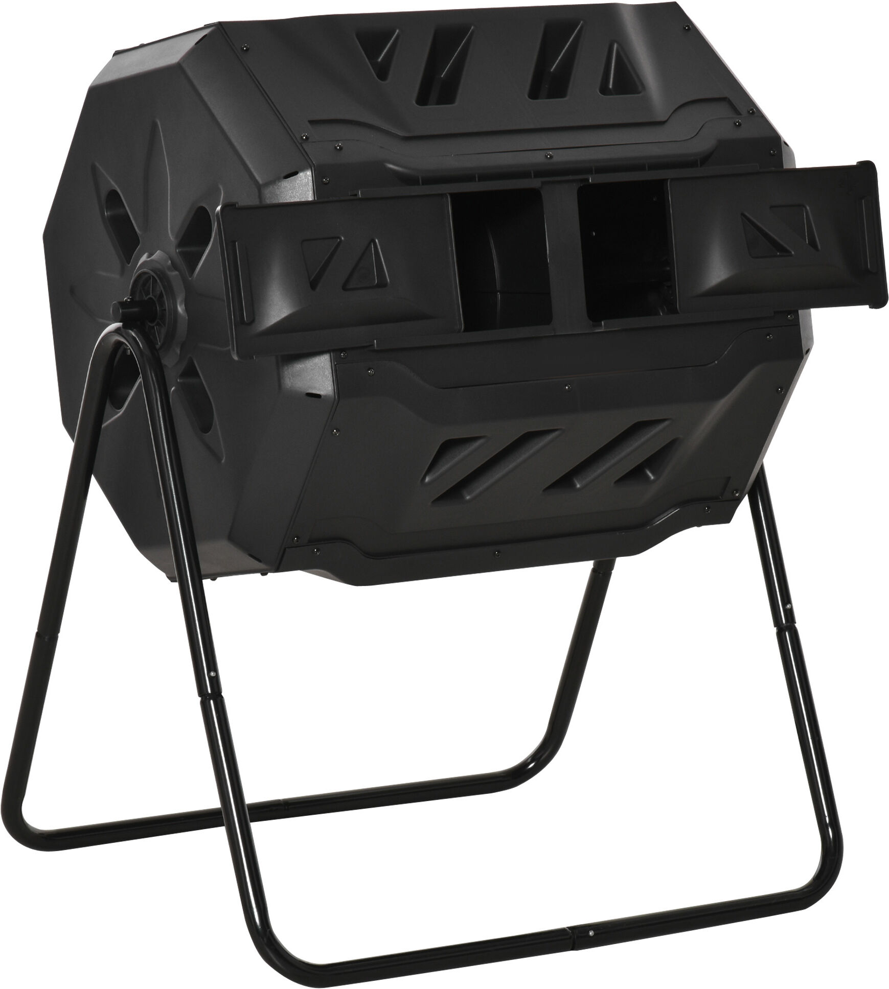 Outsunny Composteur de jardin - bac à compost pour déchets - rotatif 360° - double chambre 160 L - acier PP noir