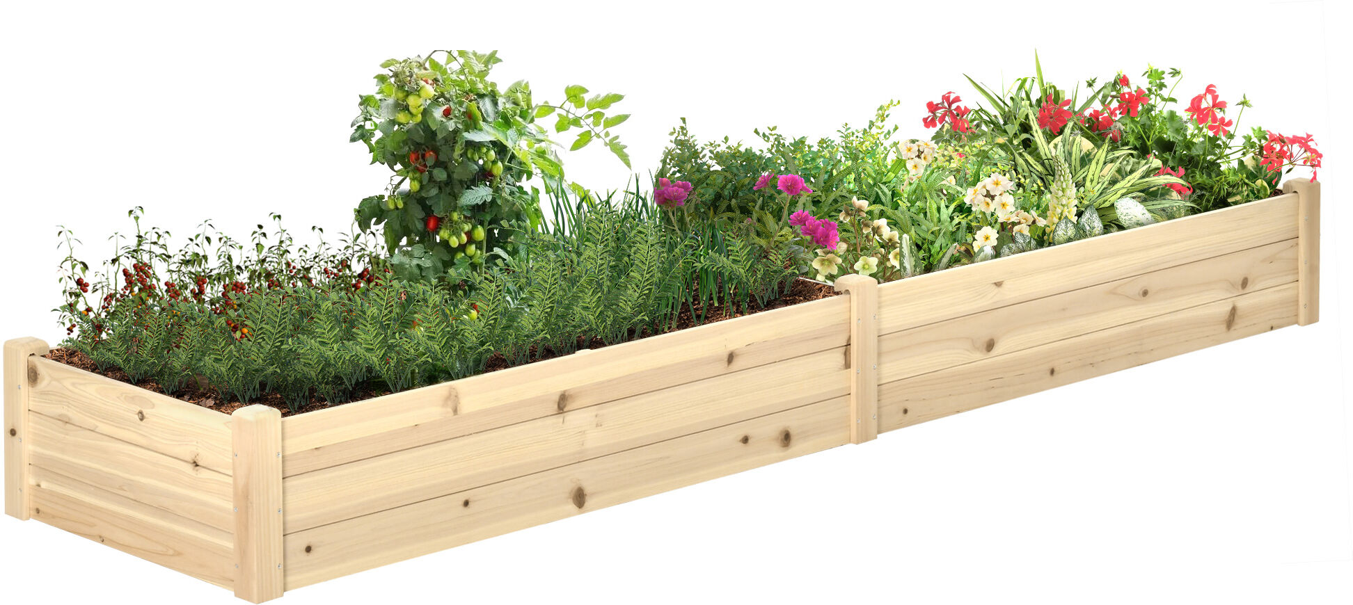 Outsunny Lit de jardin surélevé pot de fleurs bac à plante 244 x 61,5 x 27 cm bois massif-AOSOM.fr