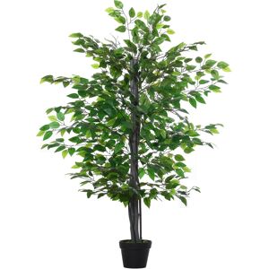 Outsunny Arbre Artificiel Plante Artificiel Banyan Hauteur 1,45 m Tronc Branches Liane Lichen Feuilles Grand réalisme Pot Inclus