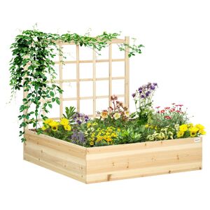 Outsunny Jardinière carré potager en bois avec treillis pour plantes grimpantes, légumes - 110 x 116 x 120 cm naturel   Aosom France