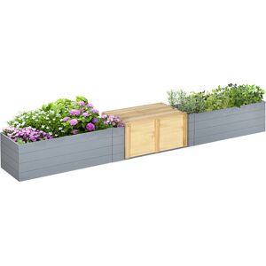 Outsunny Jardinière surélevée bac à fleurs potager en bois sans fond avec banc coulissant - 240 x 42 x 32 cm bleu foncé   Aosom France