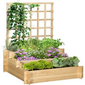 Outsunny Carré potager jardinière à 3 étages avec treillis lit surélevé en bois pour plantes grimpantes légumes fleurs naturel   Aosom France