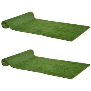 Outsunny Lot de 2 gazons synthétiques artificiels Moquette extérieure dim. 4L x 1l m Herbes Hautes denses 2 cm Vert