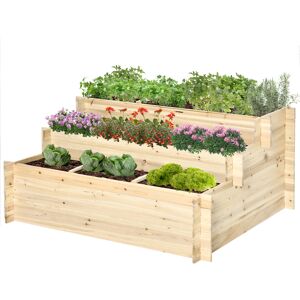 Outsunny Jardinière sur pieds à 3 niveaux carré potager de jardin avec 9 compartiments en bois de sapin et tissu non tissé