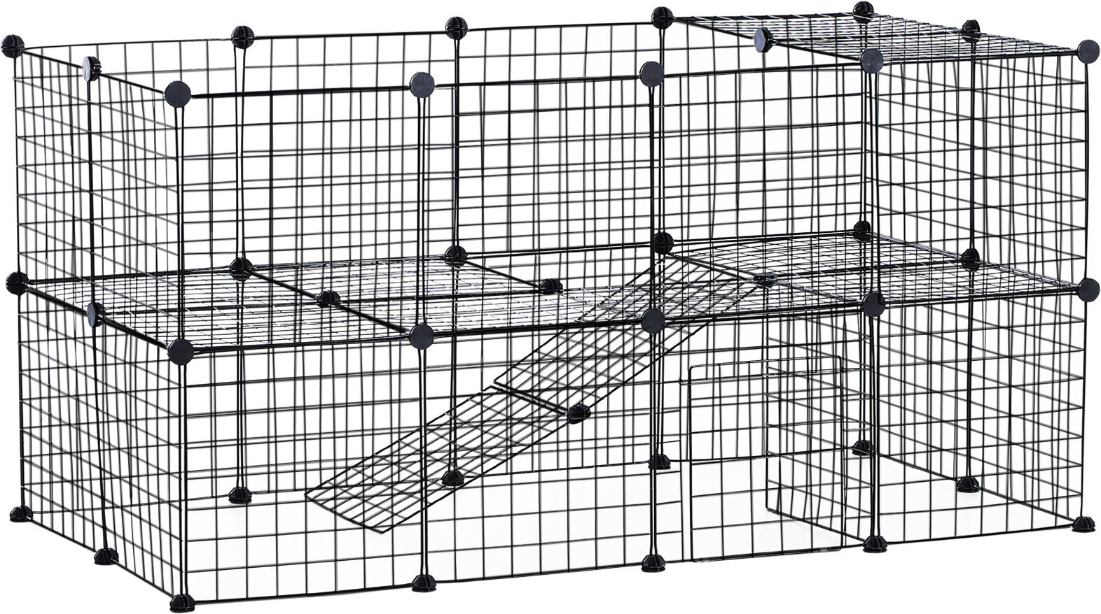 PawHut Cage parc enclos modulable pour animaux domestiques L 146 x l 73 x H 73 cm modulable 2 niveaux 36 panneaux bords arrondis fil métallique noir