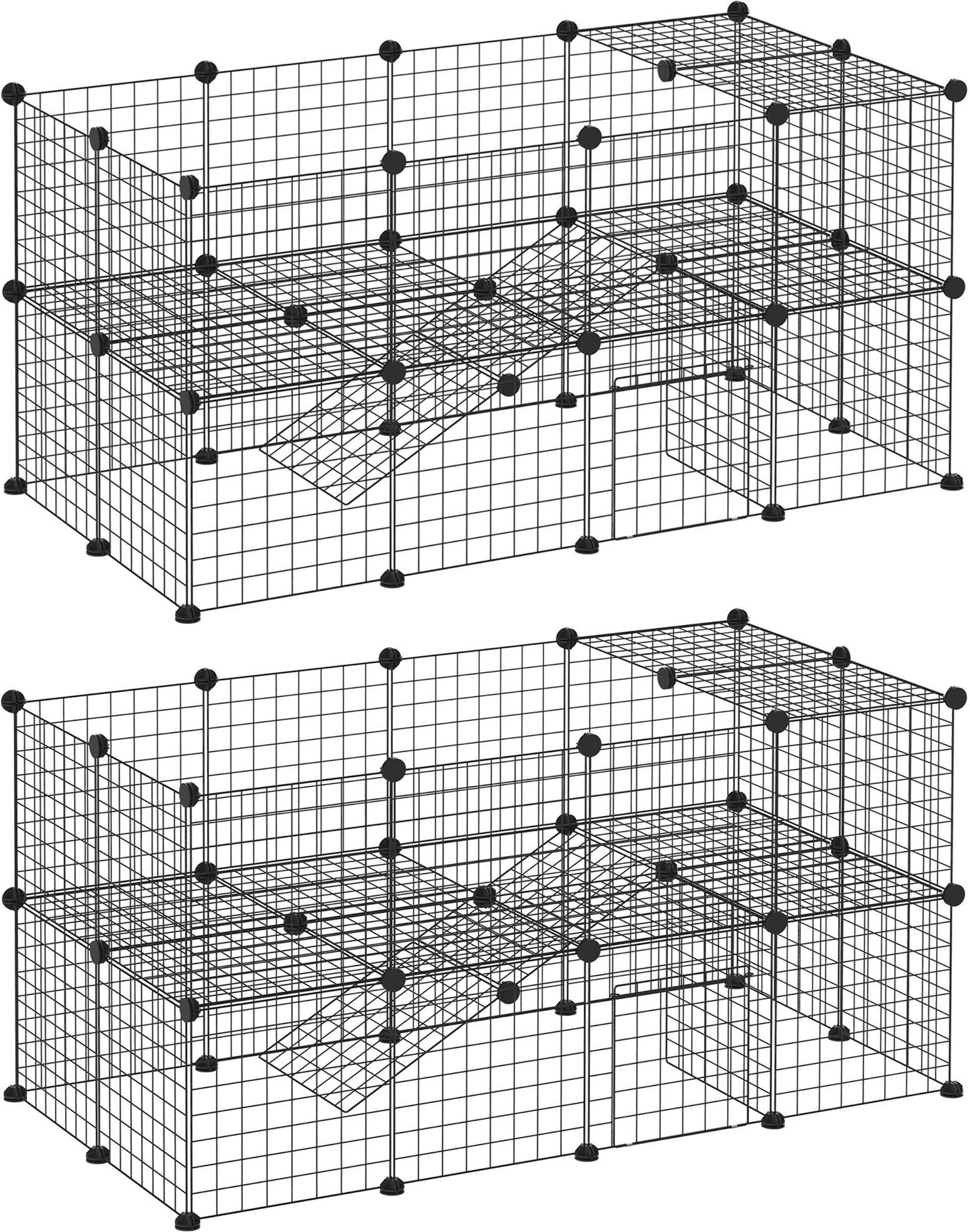 PawHut Cage parc clôture pour animaux domestiques enclos pour petits animaux modulable 2 niveaux 72 panneaux bords arrondis