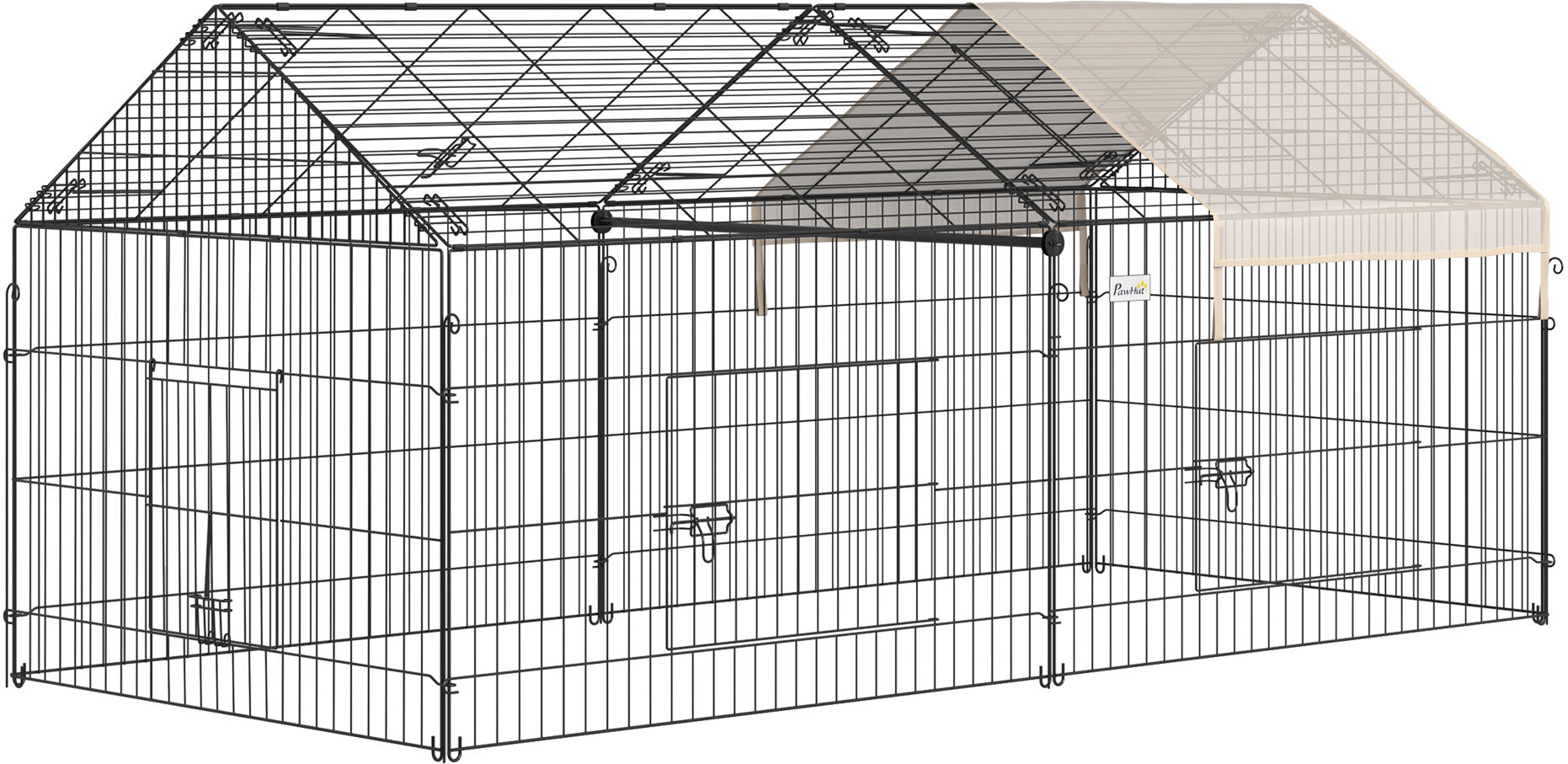 PawHut Clôture pour petits animaux cage pour animaux domestiques cadre en métal galvanisé 4 piquets de sol inclus 220 x 103 x 103 cm noir et beige