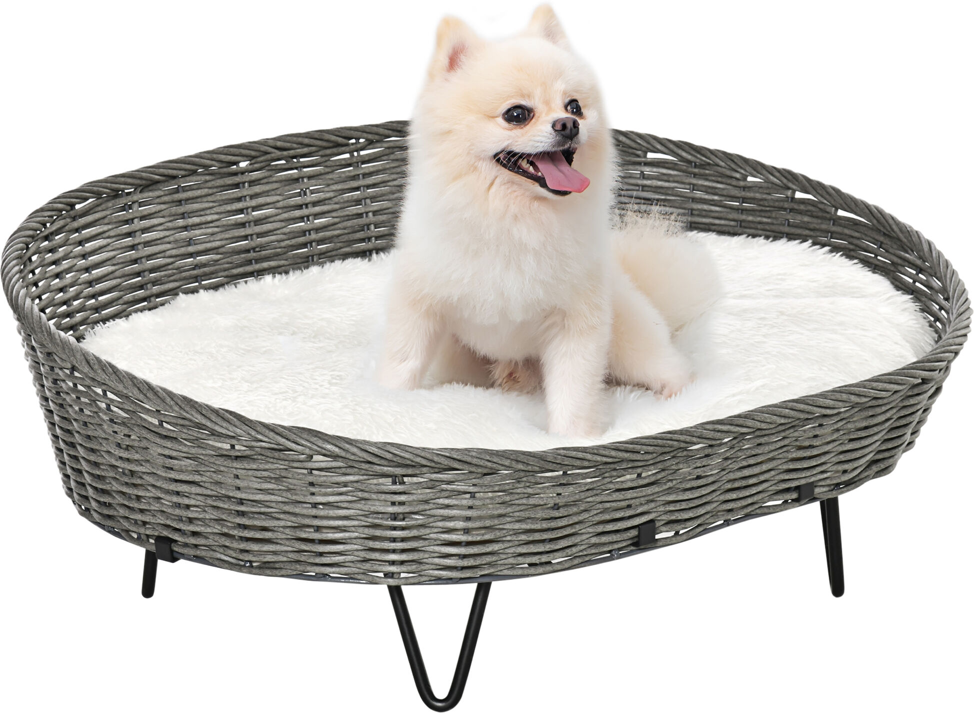 PawHut Canapé chien lit surélevé pour animaux de compagnie en résine coussin lavable en peluche pied en acier 76 x 59 x 32 cm gris   Aosom France