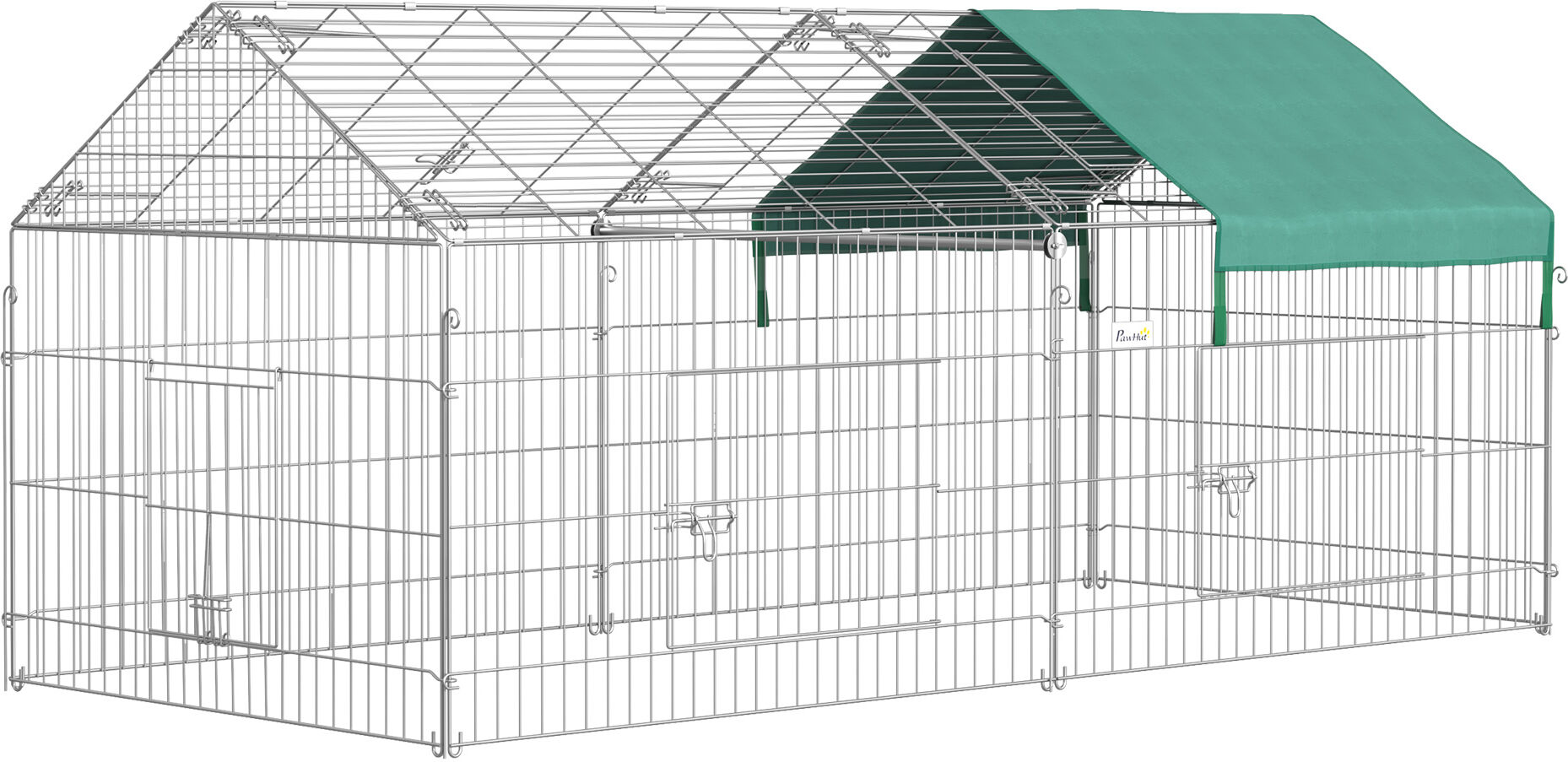 PawHut Clôture pour petits animaux cage pour animaux domestiques cadre en métal galvanisé 4 piquets de sol inclus 220 x 103 x 103 cm argent et vert