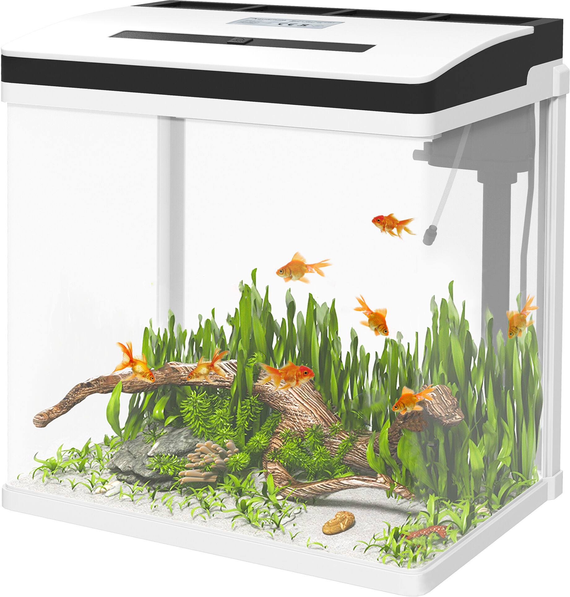 PawHut Aquarium en verre avec filtre couvercle et lumière LED pour poissons capacité 28L 38 x 26 x 39,5 cm blanc