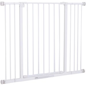 PawHut Barrière de sécurité longueur réglable dim. 76-107l x 76H cm sans perçage métal plastique blanc