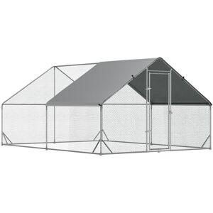 PawHut Enclos poulailler chenil volière extérieur 12 m² - Parc grillagé dim. 3L x 4l x 2H m - Espace Couvert - Acier galvanisé-AOSOM.fr