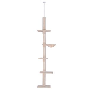 Pawhut Arbre à chat poteau à griffer L40 x l 34 x H 230-270 cm 5 niveaux d'activités beige 09CW