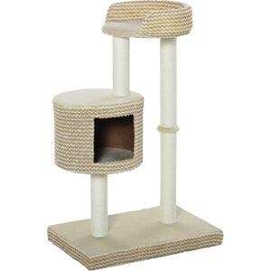 PawHut Arbre à chats style cosy chic griffoirs jute naturelle niche plateforme peluche courte bicolore beige café