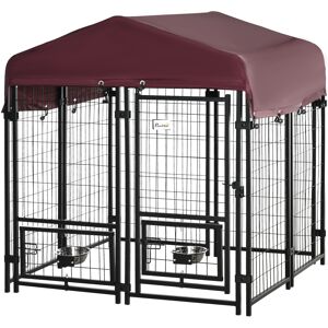 PawHut Chenil extérieur cage pour chiens tissu oxford avec 2 supports de bol rotatifs 8 panneaux toit résistant aux intempéries 120 x 120 x 138 cm