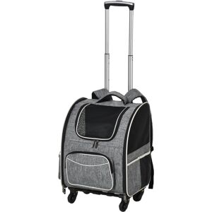 PawHut Sac de transport pour animaux 2 en 1 trolley chariot panier à roulette amovible respirable charge max. 10 kg tissu oxford gris