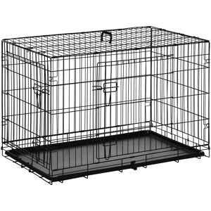 PawHut Cage caisse de transport pliante pour chien en métal noir 92 x 57 x 62,5 cm