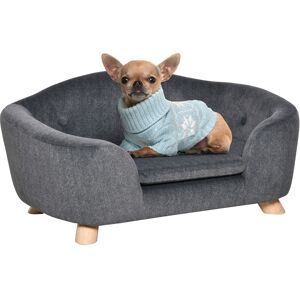 PawHut Canapé lit panier chien chat sur pied design contemporain coussin moelleux amovible pieds bois massif dim. 70L x 47l x 30H cm gris anthracite