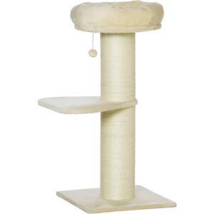 PawHut Arbre à chat griffoir grattoir avec poteaux sisal lit plateforme et pompon suspendu recouvert de peluche - beige