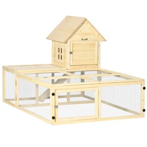 PawHut Clapier cage à lapin villa pour lapin en bois 2 niveaux avec aire de course rampe et portes verouillables 151,5 x 106 x 97 cm    Aosom France