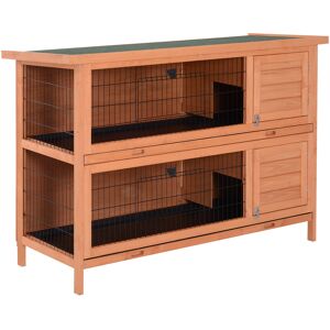 PawHut Clapier sur pieds cage lapin double niveau plateaux excréments coulissants 4 portes verrouillables 137L x 50l x 93H cm bois massif pin toit